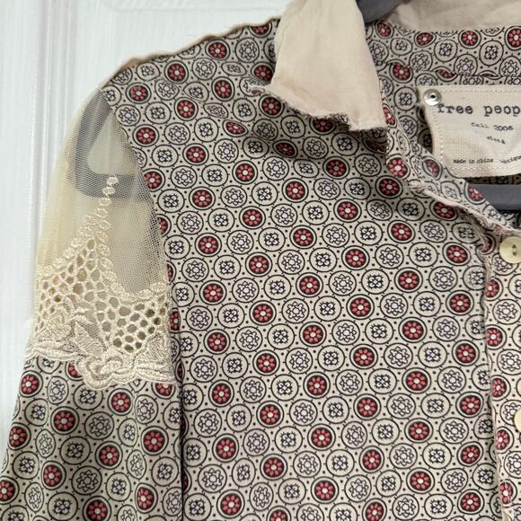 Free People 2006 Women's 100%Cotton Lace Button Down Long Sleeve Blouse Size 4 - Picture 11 of 15